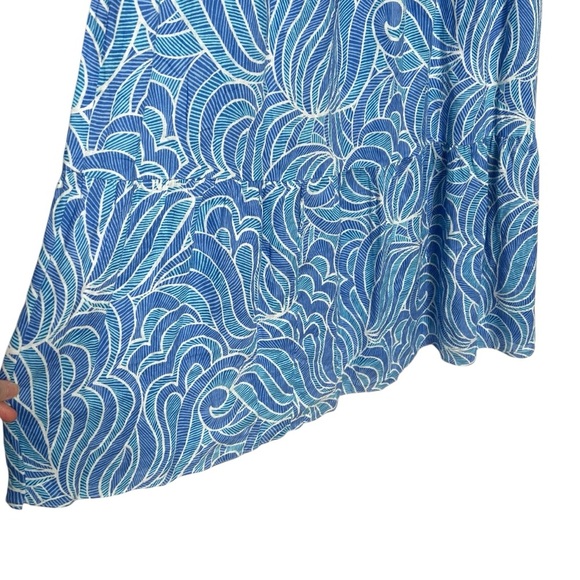 J McLaughlin Paris Linen Maxi Dress Geti Swirl Blue White Aqua Size S NEW - Picture 8 of 14